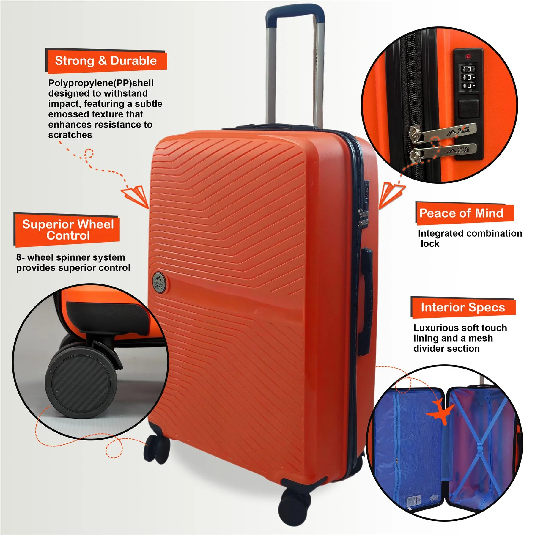 Acton Cabin Hard Shell Suitcase in Orange - Image 6