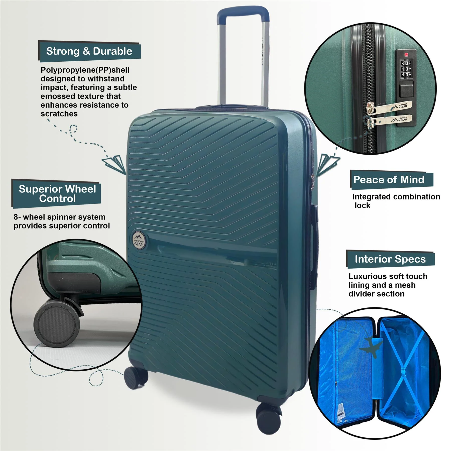 Acton Large Hard Shell Suitcase in Green - Image 6