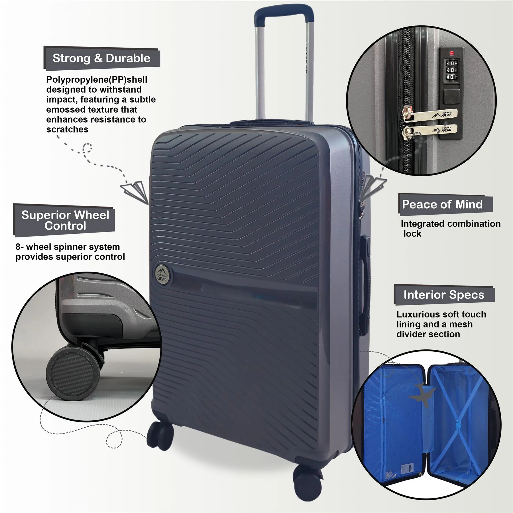 Acton Medium Hard Shell Suitcase in Grey - Image 6
