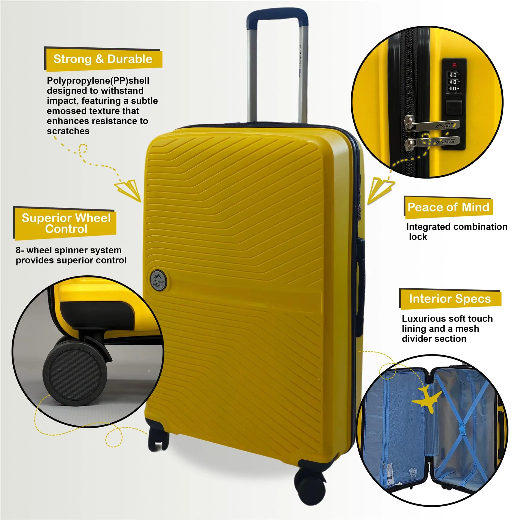 Acton Medium Hard Shell Suitcase in Yellow - Image 6