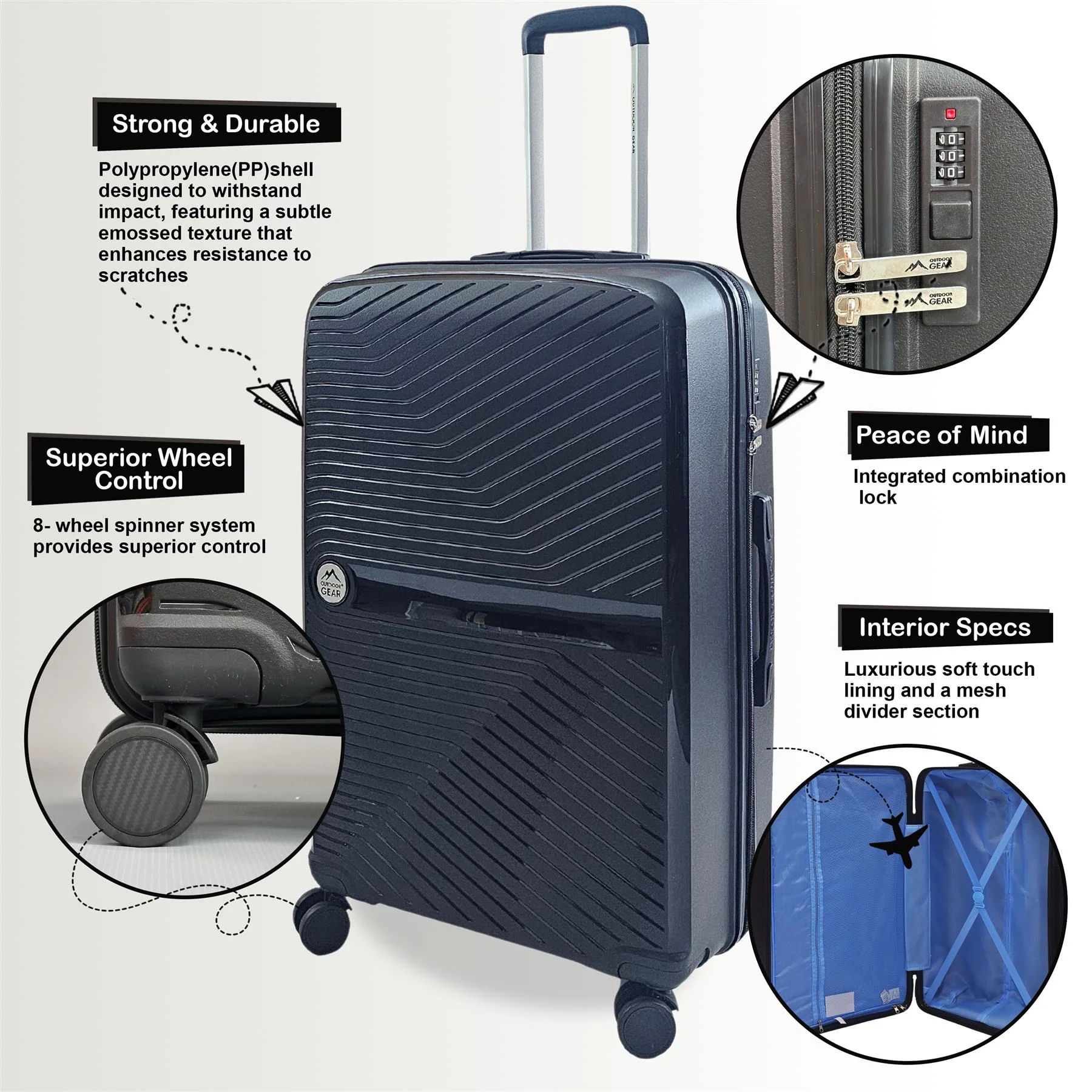 Acton Set of 3 Hard Shell Suitcase in Black - Image 4