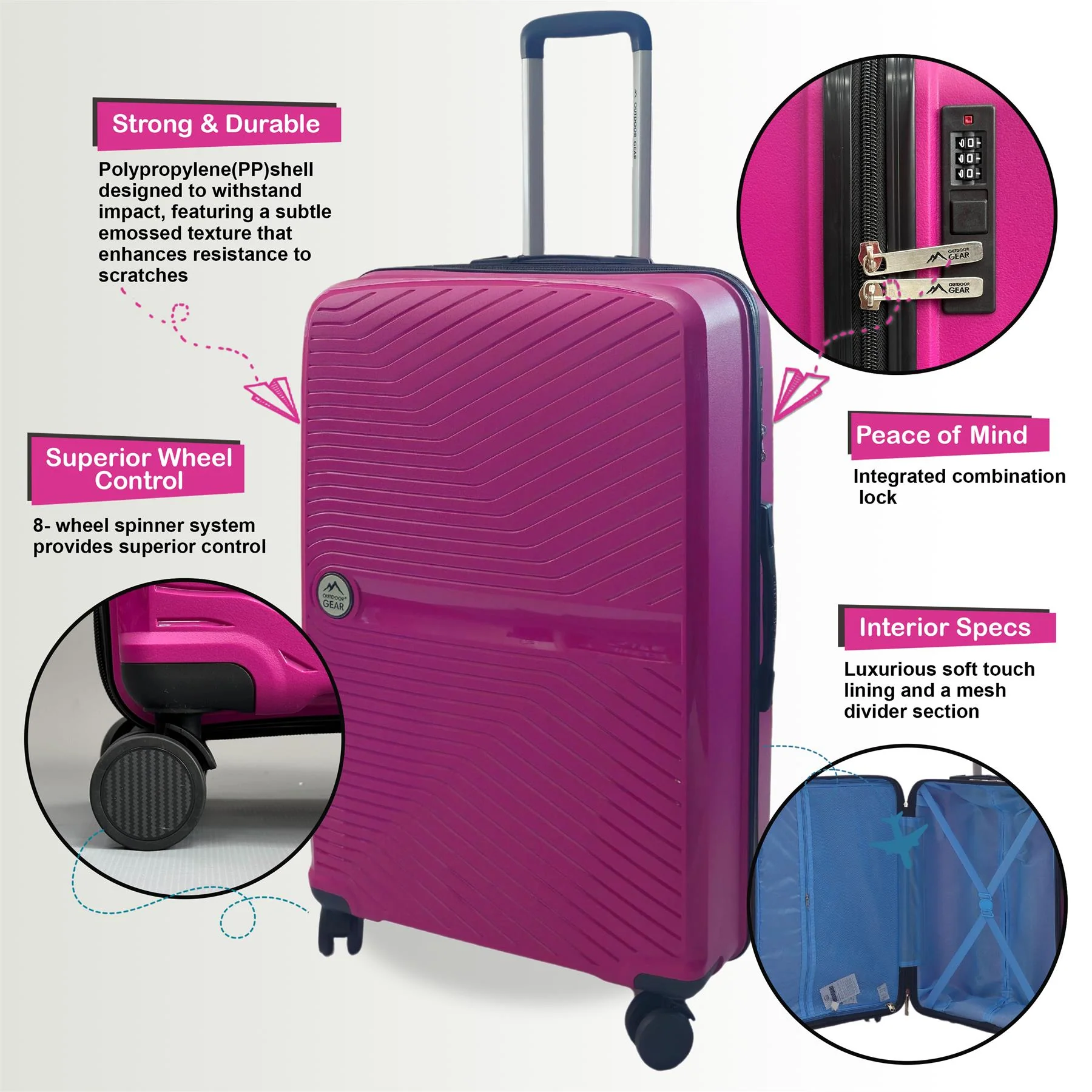 Acton Set of 3 Hard Shell Suitcase in Pink - Image 4