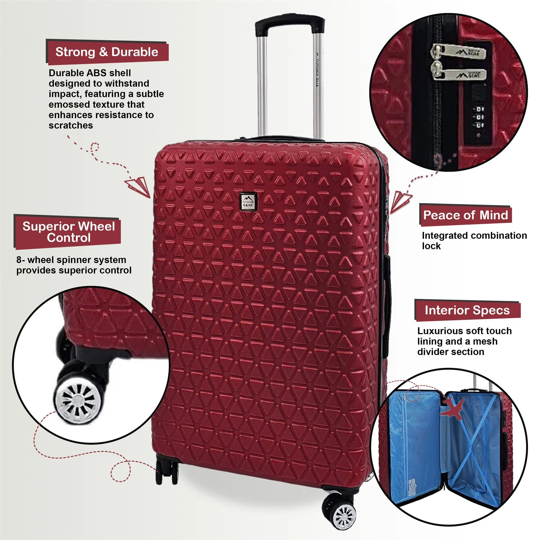 Adlington Set of 3 Hard Shell Suitcase in Burgundy - Image 3
