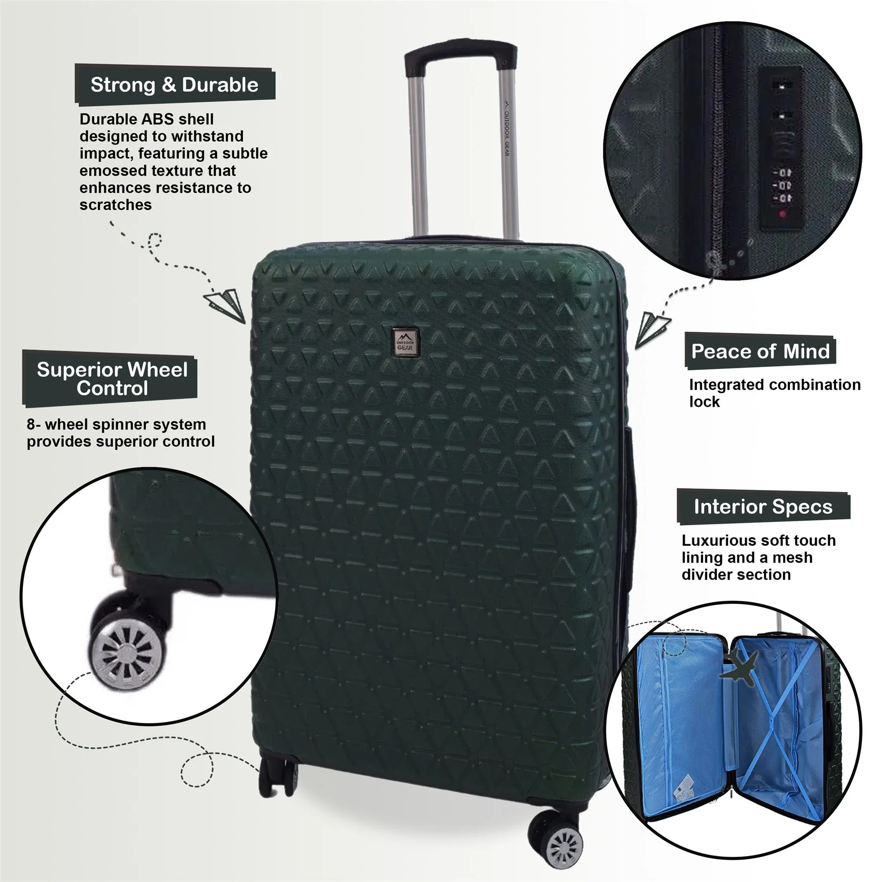 Adlington Set of 3 Hard Shell Suitcase in Green - Image 3