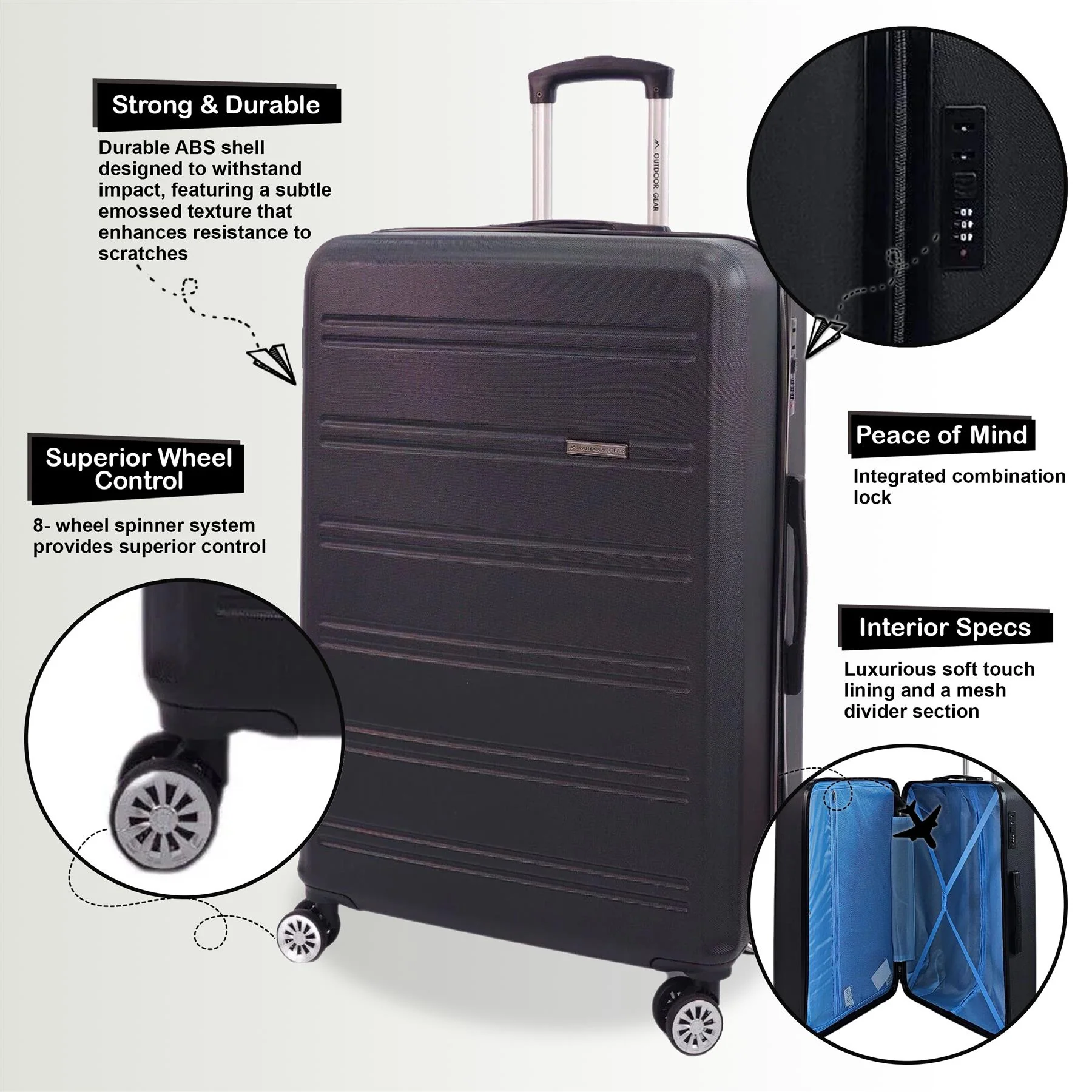 Alford Set of 3 Hard Shell Suitcase in Black - Image 3