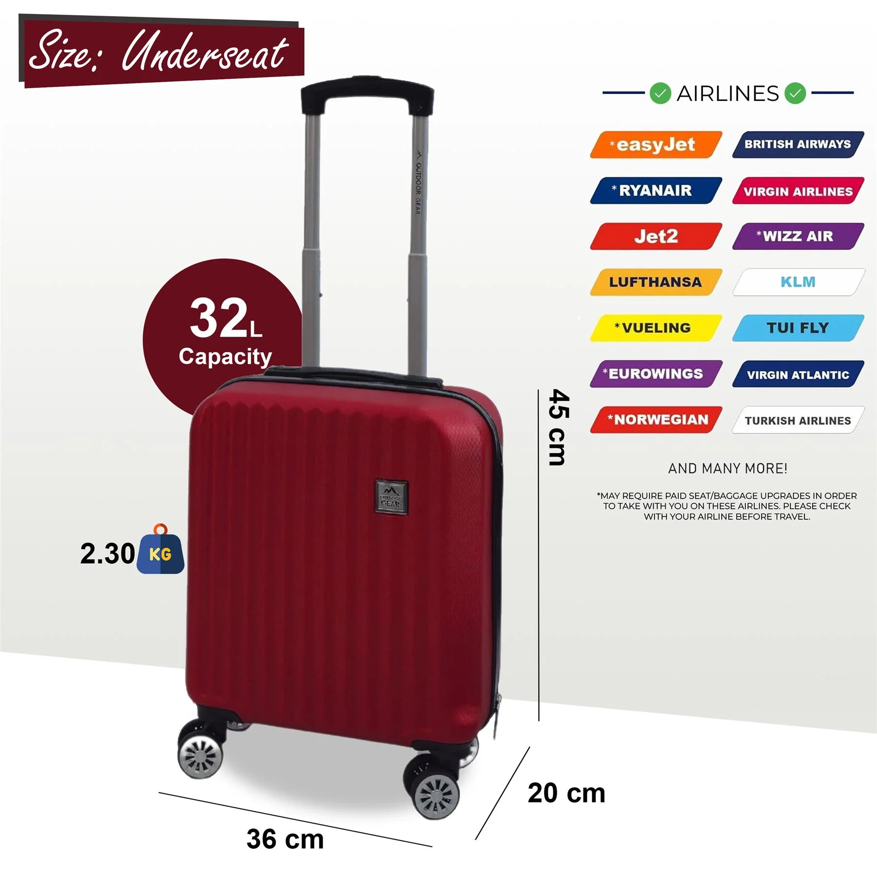 Alsager Underseat Hard Shell Suitcase in Burgundy - Image 6