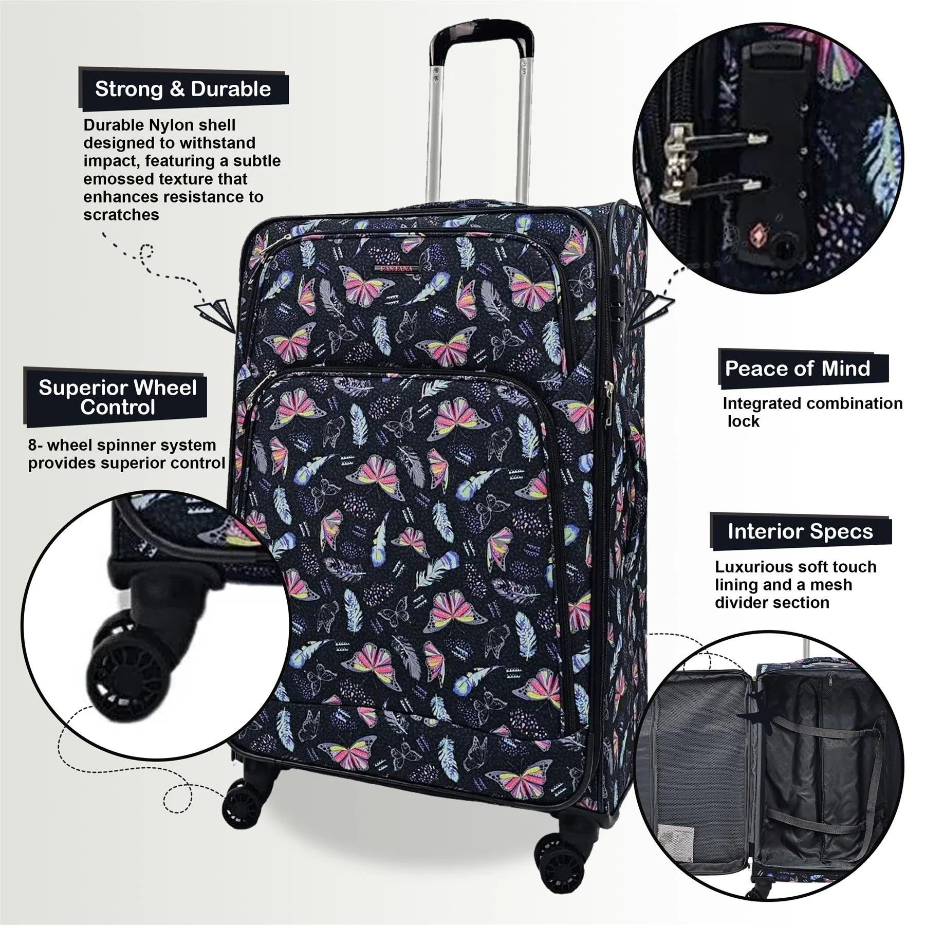 Ashbourne Cabin Soft Shell Suitcase in Butterfly - Image 7