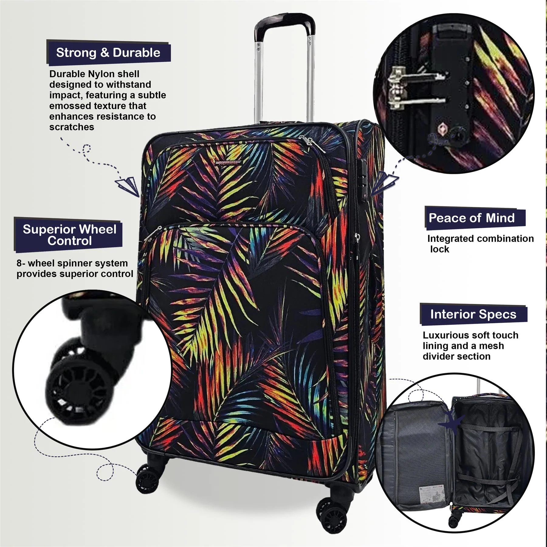 Ashbourne Set of 3 Soft Shell Suitcase in Leaf - Image 3