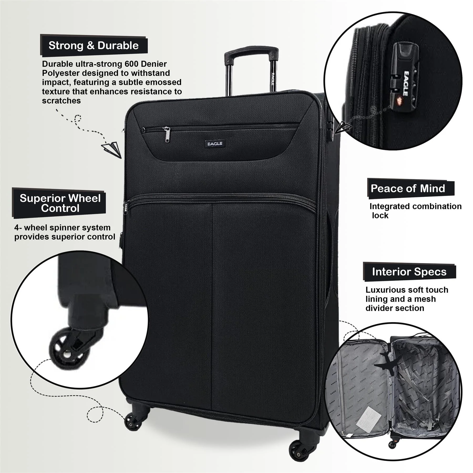 Ashford Cabin Soft Shell Suitcase in Black - Image 3