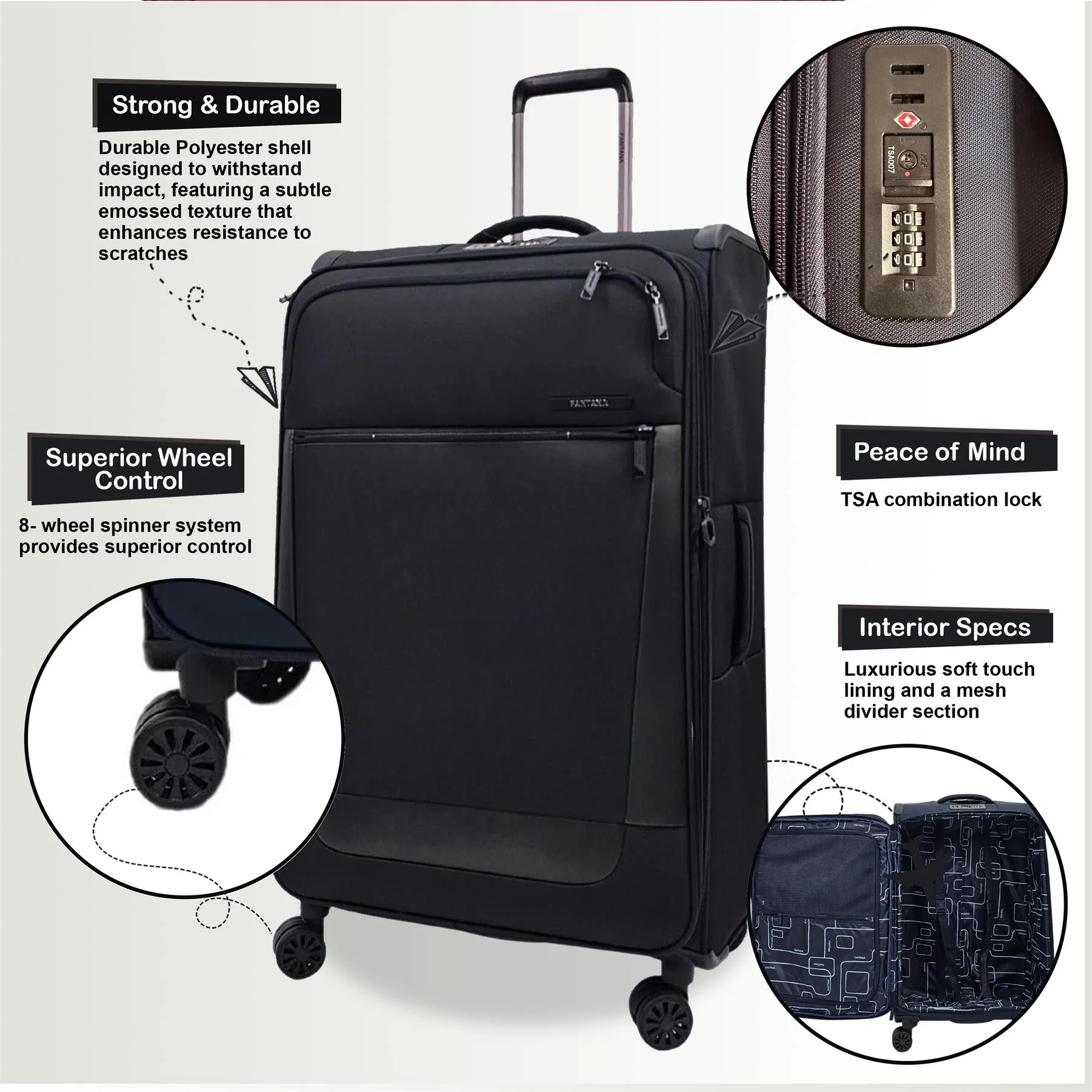 Bourne Cabin Soft Shell Suitcase in Black - Image 3