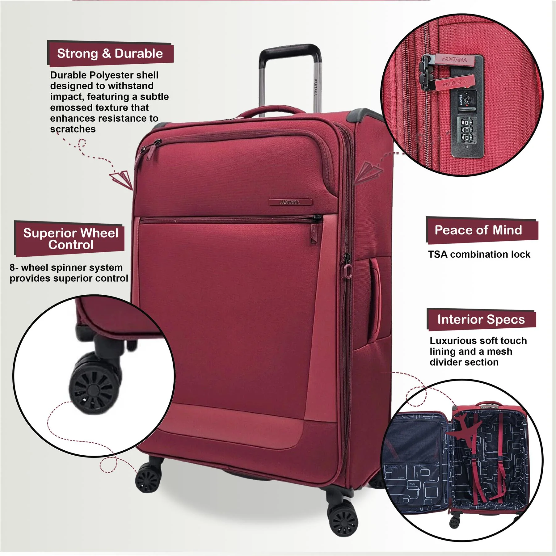 Bourne Cabin Soft Shell Suitcase in Burgundy - Image 3