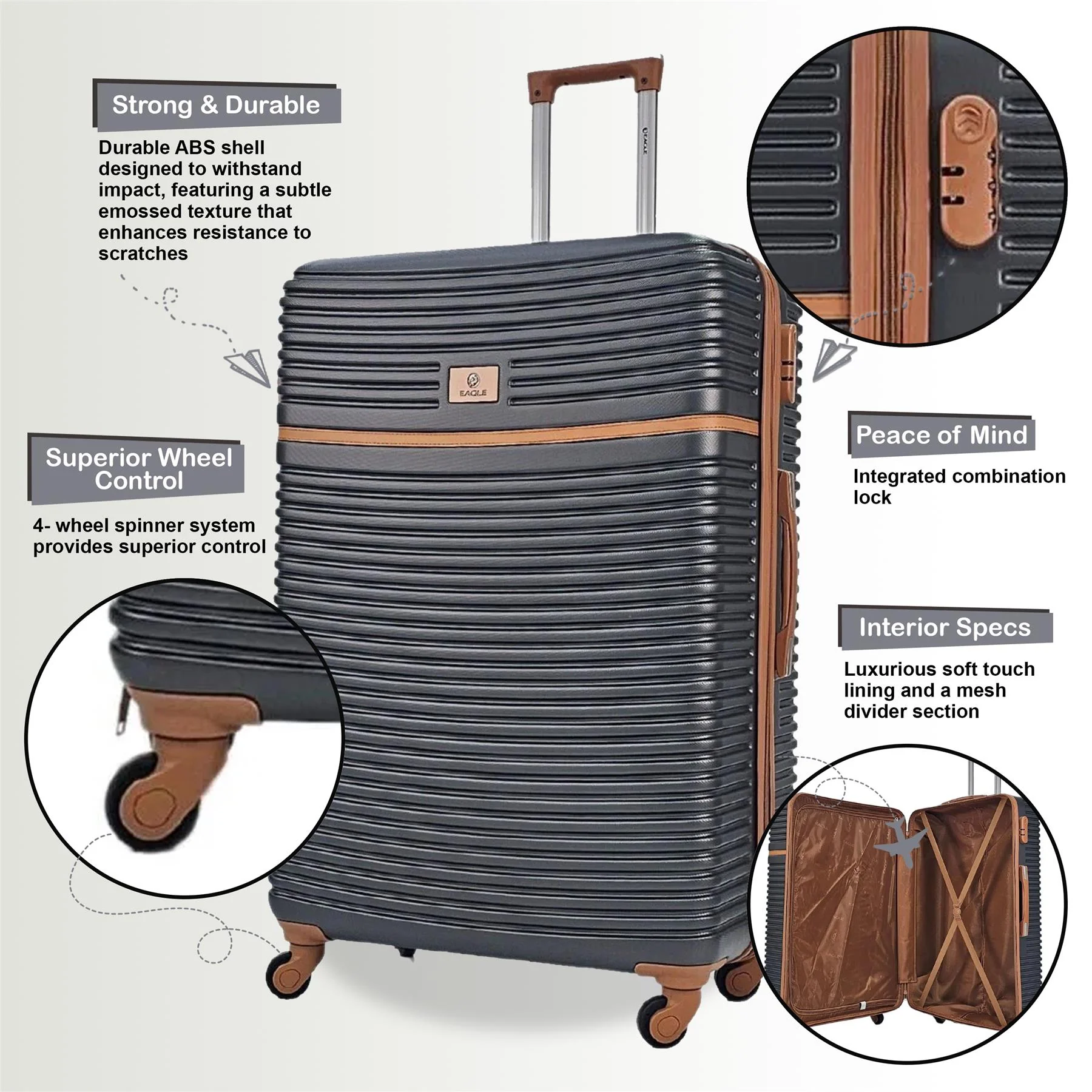 Caistor Set of 3 Hard Shell Suitcase in Grey - Image 4