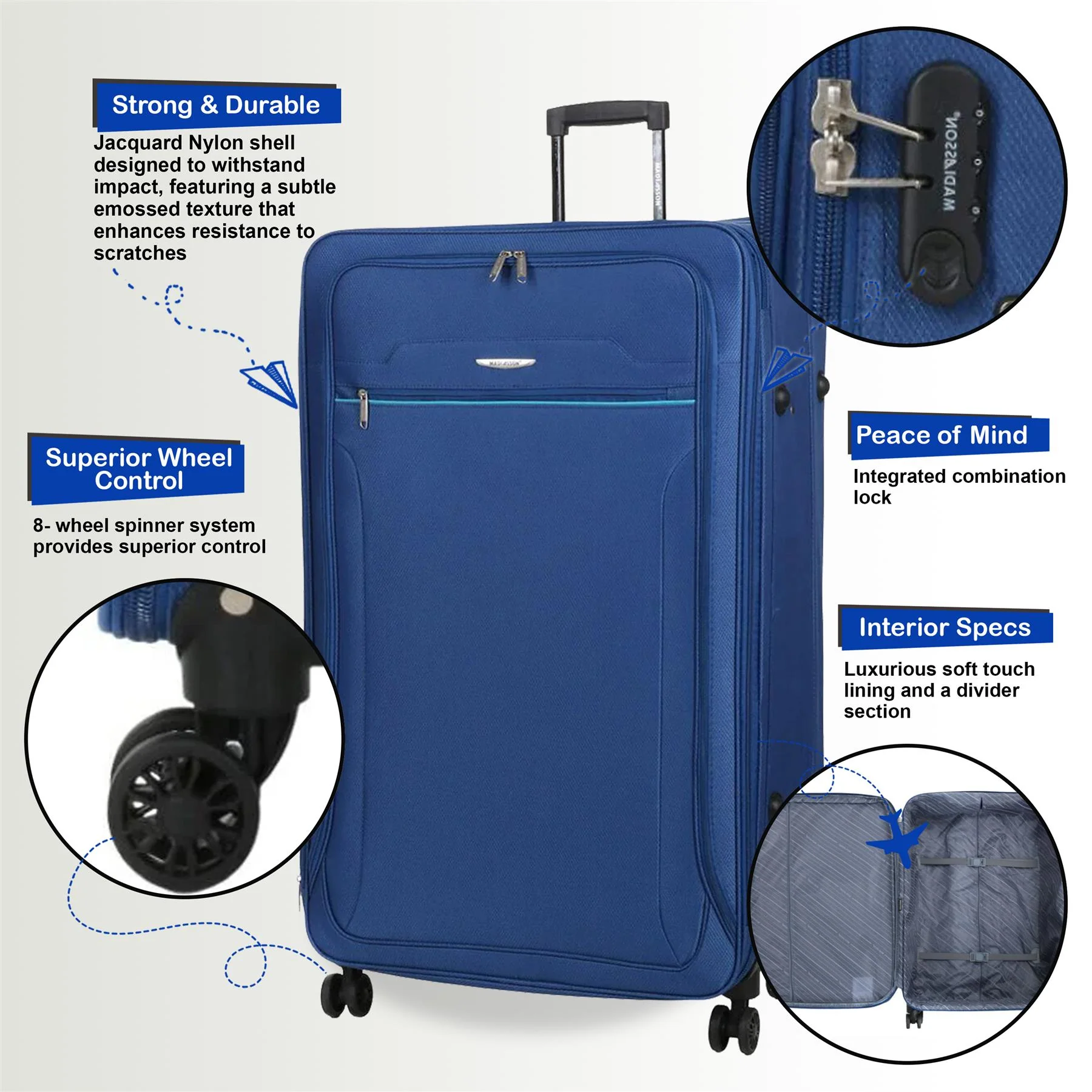 Cinderford Set of 4 Soft Shell Suitcase in Blue - Image 3
