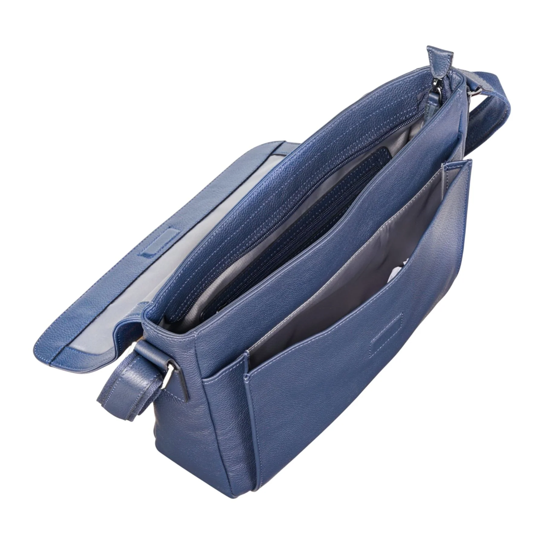 Genuine Leather Navy Laptop Bag Travel Work Messenger Satchel - Camden - Image 6