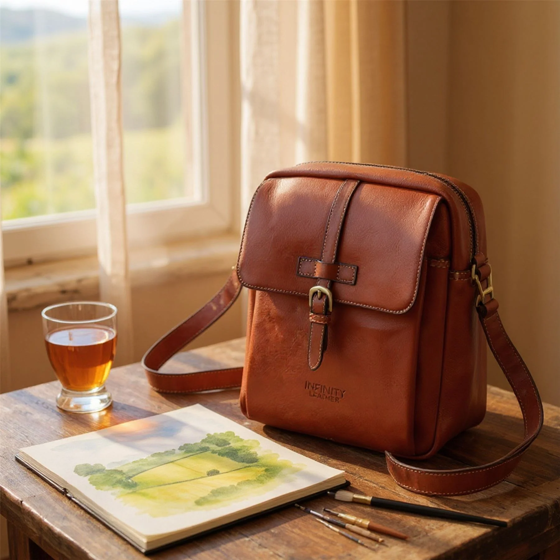 Genuine Leather Tan Vintage Crossbody Messenger Travel Bag - Ashby - Image 7