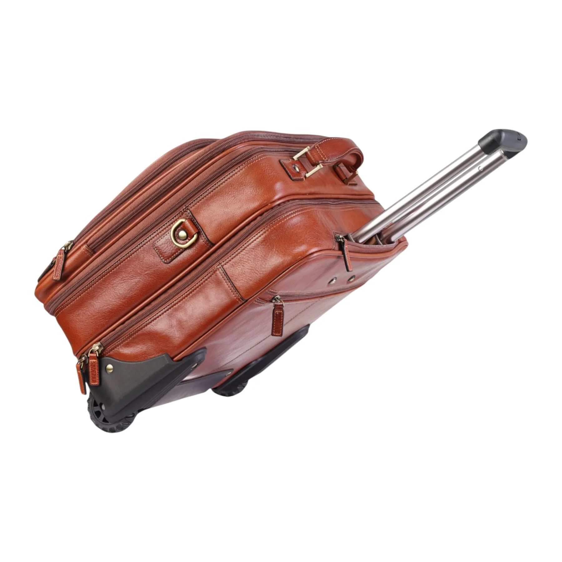 Genuine Leather Tan Wheel Laptop Briefcase Travel Cabin Pilot Bag - Nomad - Image 4